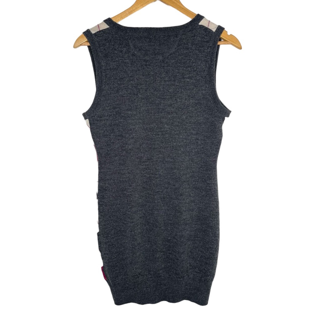 Talula Argyle Long Line Sweater Vest Grey, Cream, Purple Size Medium - Picture 2 of 6